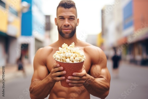 Man eating popcorn in Brazil.
