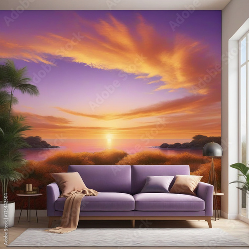 sofa at sunset, modern living room, modern living room with sofa © UM