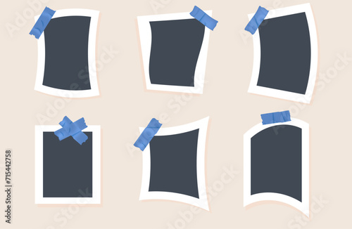 Picture frames taped set. Collection of photo border with scotch. Vector flat illustration