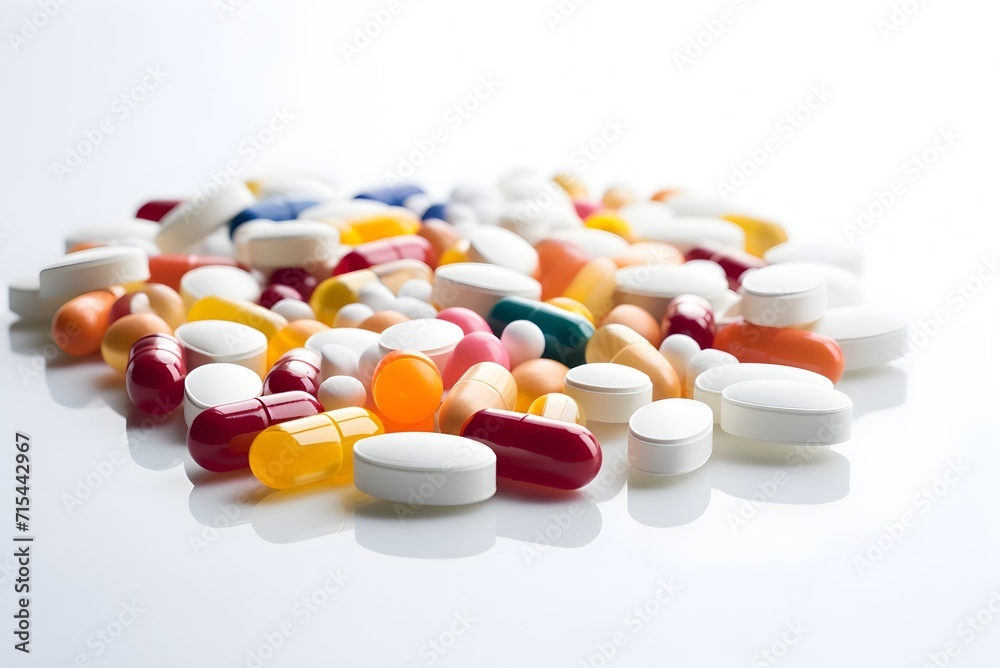 Pills isolated on white background. Generative AI Pills isolated on white background. Generative AI