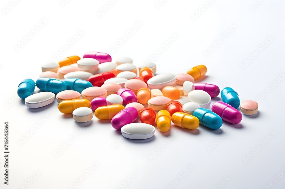 Different pills isolated on white background. Generative AI Different pills isolated on white background. Generative AI