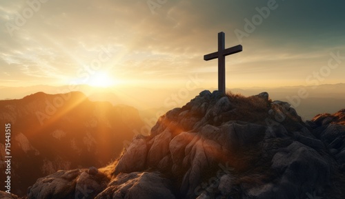 cross in the mountains christ sun.