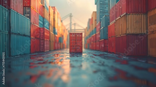 A lone figure stands before a vast array of colorful shipping containers in a commercial freight terminal, highlighting the scale and organization of global trade. photo