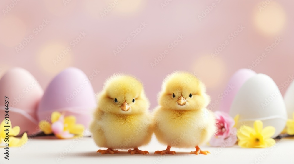 Chic Chick Celebration: Cute chicks and Easter decorations combine to form an adorable background for stylish and festive promotions.