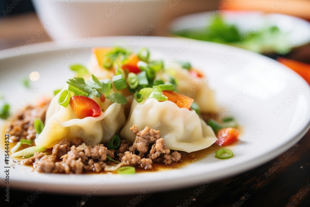 meat-filled dumplings with ground beef peeking out meat-filled dumplings with ground beef peeking out