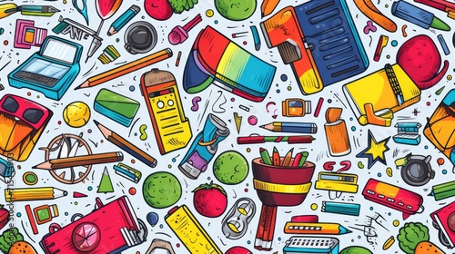 Back to school concept, seamless graphic doodle background for creativity illustration