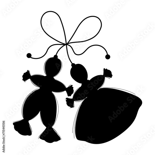 Martisor. Silhouette accessory Martenitsa. Baba Marta Day, Traditional holiday folkl symbol for spring beginning. Black hand drawing. Vector illustration.