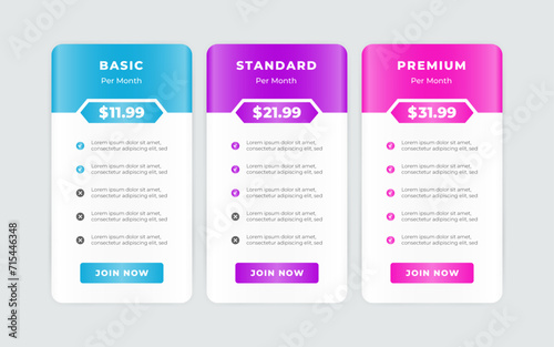 Vector modern pricing table design template