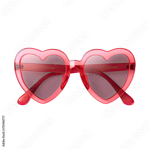 Red heart sunglasses with pink shades isolated on transparent background