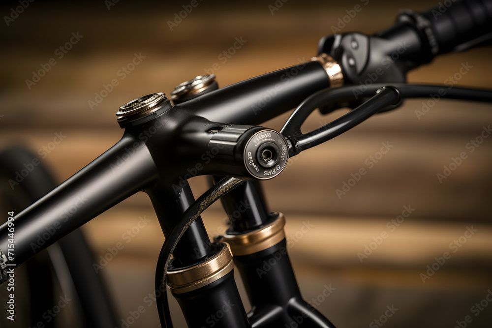 A close up of a bicycle handle on a wooden floo A close up of a bicycle handle on a wooden floo
