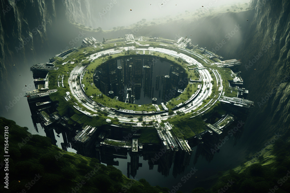 Naklejka premium space meets green. Generative Ai