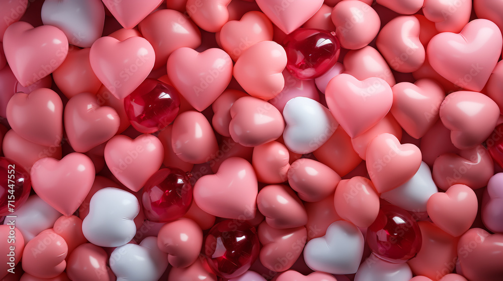 Many pink heart balloons on bright background. Minimal love concept. Many pink heart balloons on bright background. Minimal love concept.