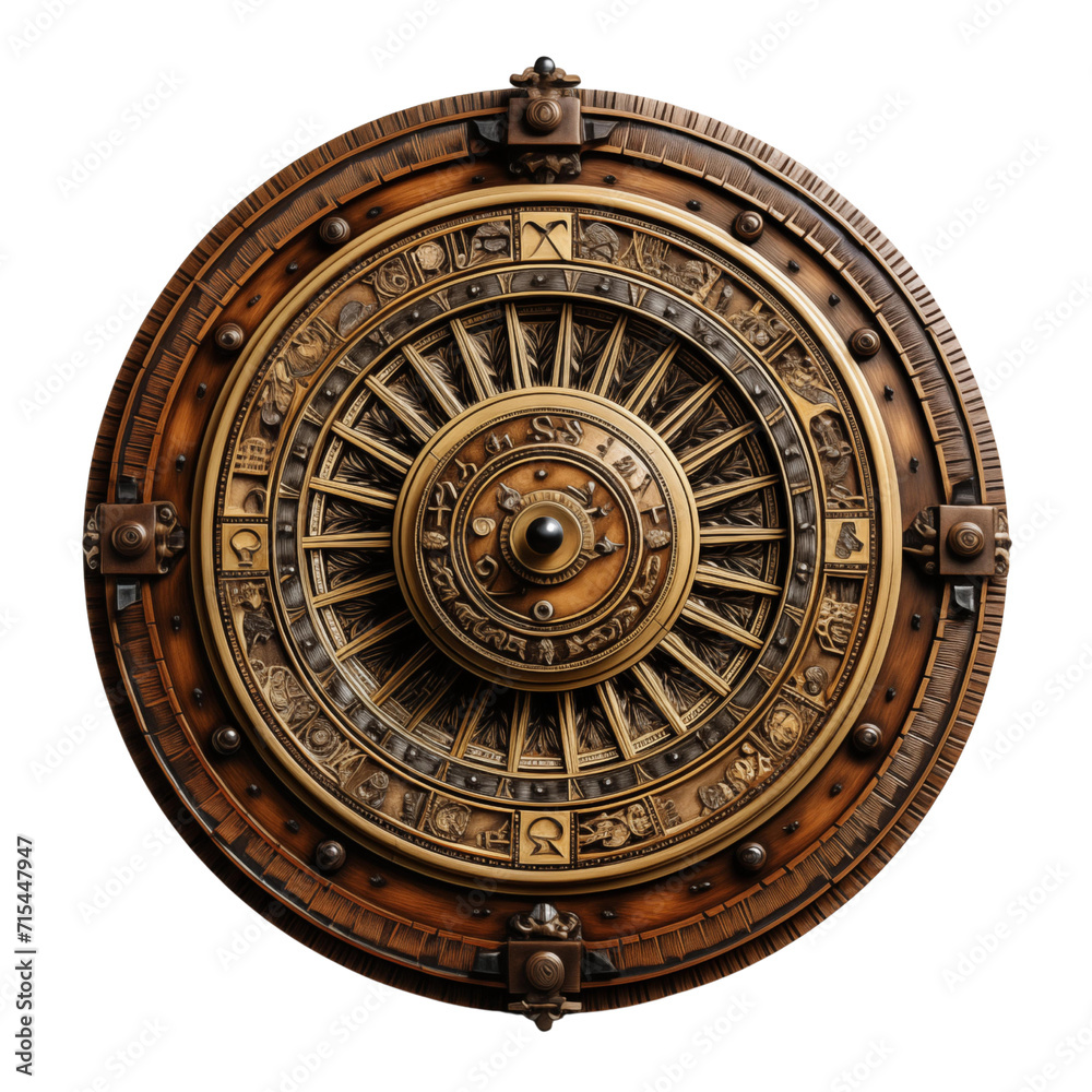 Timeless Ecclesiastical Charm: Antique clock face and ancient wheel adorn a wall, blending with the old-world architecture of a European church tower in Prague, symbolizing art, astrology