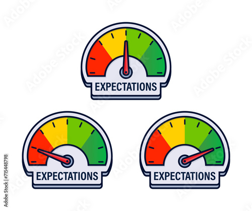 Set of Customer Expectations Meters Vector Illustration with Satisfaction Level Indicators