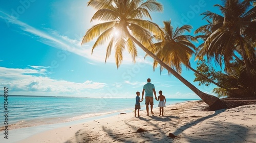 father with son and daughter relax on beach vacation  panorama
