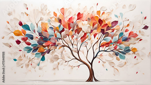 abstract colorful delicate tree white background. generated by AI