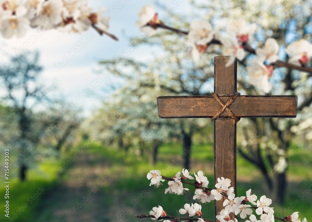 spring flowers and holy cross, a Christian symbol spring flowers and holy cross, a Christian symbol