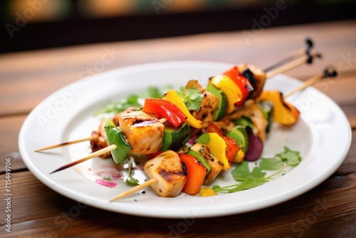 grilled chicken with mixed vegetables on a skewer