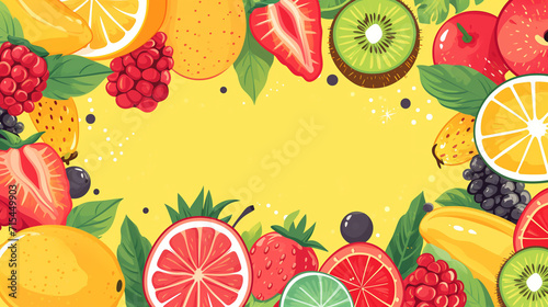 Fruit doodle background. Fruit drawing including apple  orange  berry  strawberry  pineapple.