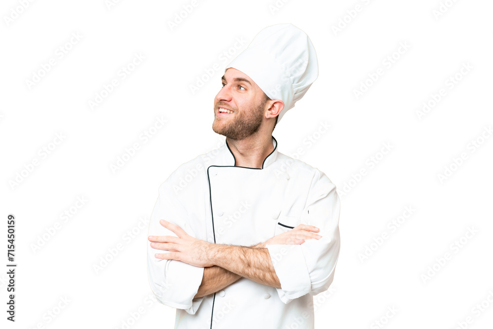 Young blonde man Chef over isolated chroma key background happy and smiling Young blonde man Chef over isolated chroma key background happy and smiling