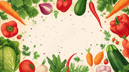 Template space surrounded by vegetables. Healthy background illustration with free copy space.
