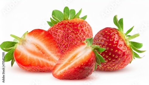 strawberries isolated nstrawberry slice and whole berry isolate two strawberries on white side view full depth of field