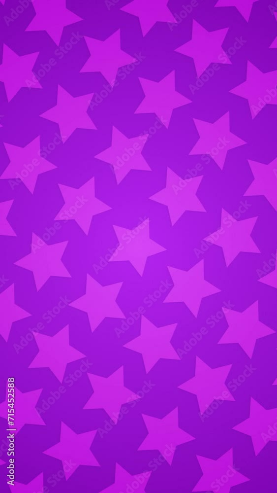Abstract purple color background of rotating stars aligned in a line where each lines are moving in opposite direction. Rotating star pattern Seamless looped abstract motion graphics background.
