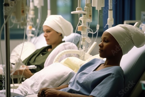 Multiethnic cancer patients receiving chemotherapy treatment in a hospital.