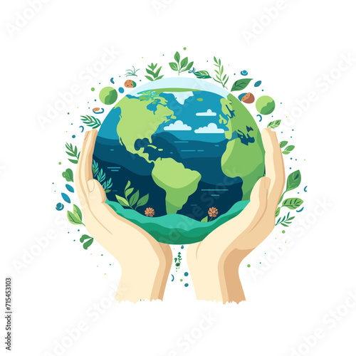 Hands holding earth flat design vector illustration
