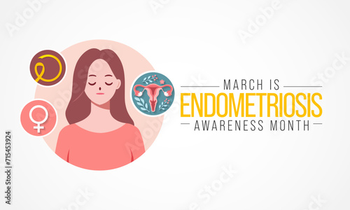 Endometriosis awareness month is observed every year in March, is a painful condition where endometrial tissue grows outside the uterus. Vector illustration