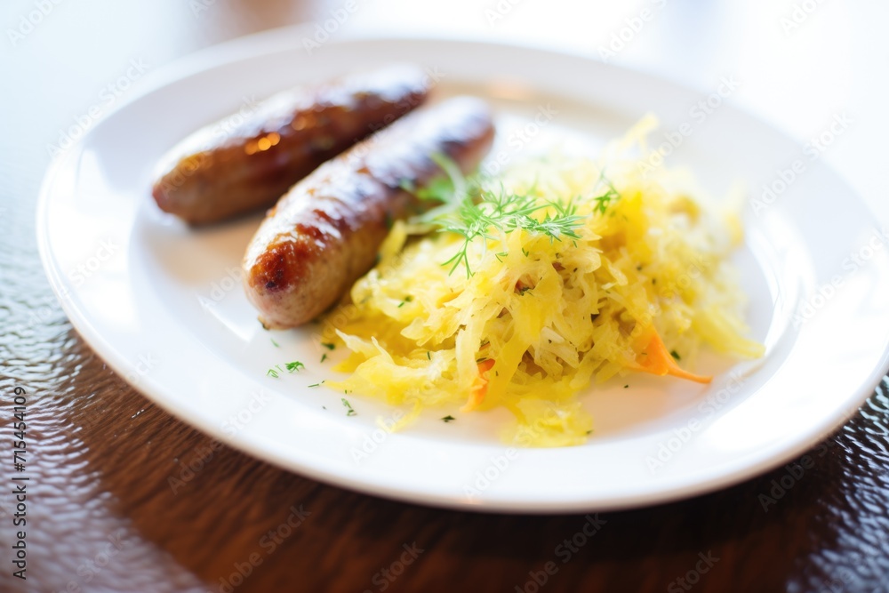 german bratwurst with sauerkraut and mustard german bratwurst with sauerkraut and mustard