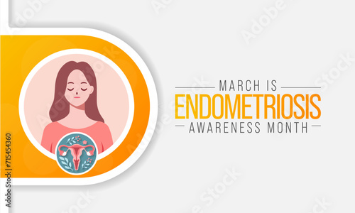 Endometriosis awareness month is observed every year in March, is a painful condition where endometrial tissue grows outside the uterus. Vector illustration