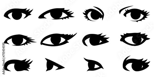 Eyes Icons Set. For avatars, faces, portraits design. Back and white vector cliparts.