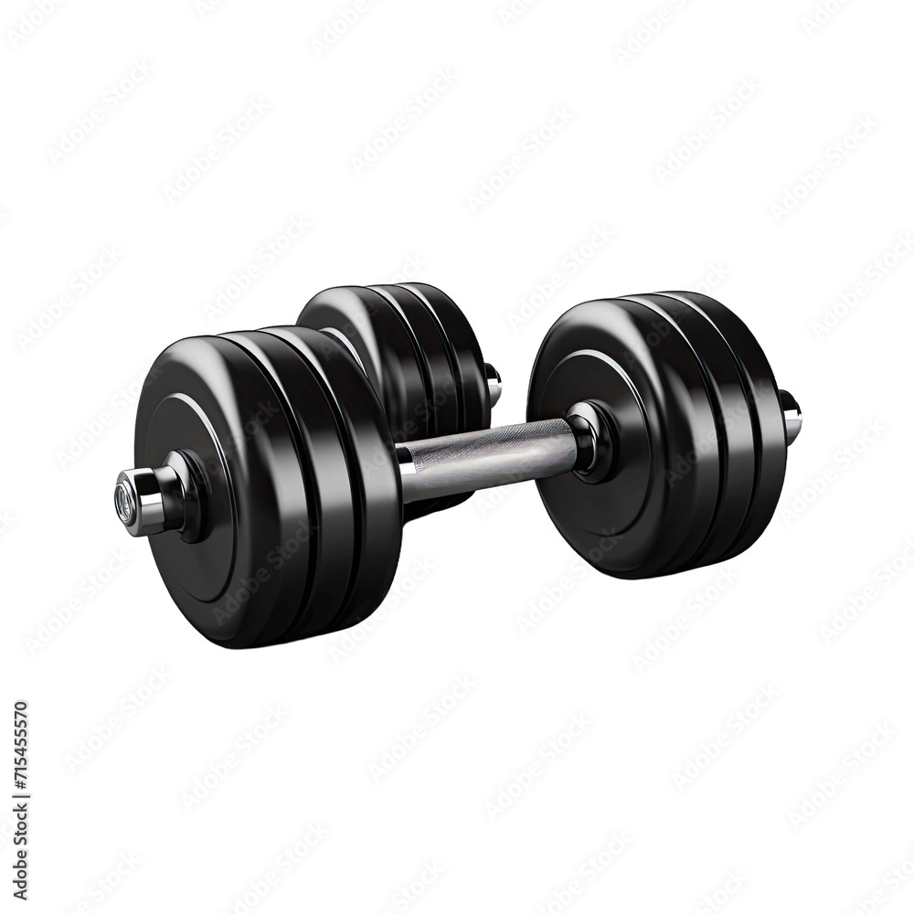 Fototapeta premium Two of black rubber metal Dumbbell with copy space. 3d rendering illustration isolated on white background. Gym, fitness and sports equipment symbol.