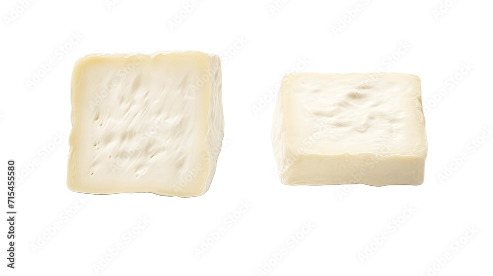 Two pieces of white mold soft cheese isolated on transparent or white background