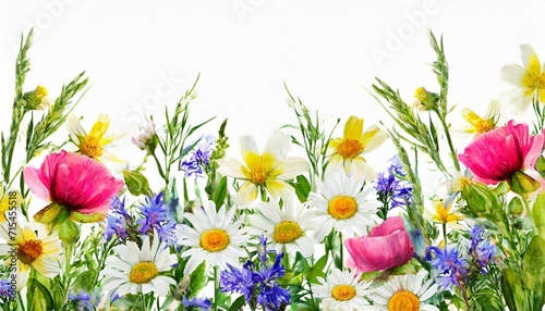 watercolor frame with wildflowers on the white background summer illustration