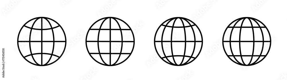 Globe icon set. Planet Earth, world map in different variations. Vector illustration Globe icon set. Planet Earth, world map in different variations. Vector illustration