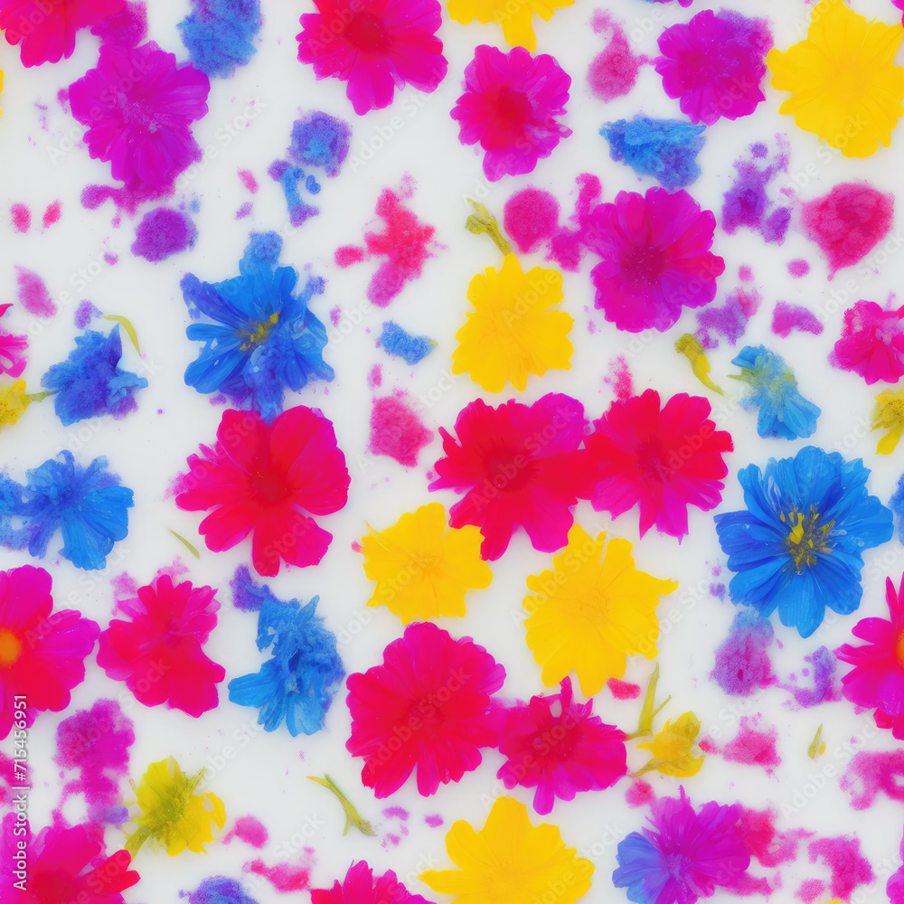 Flowers and ice. Abstract seamless pattern. AI generated.