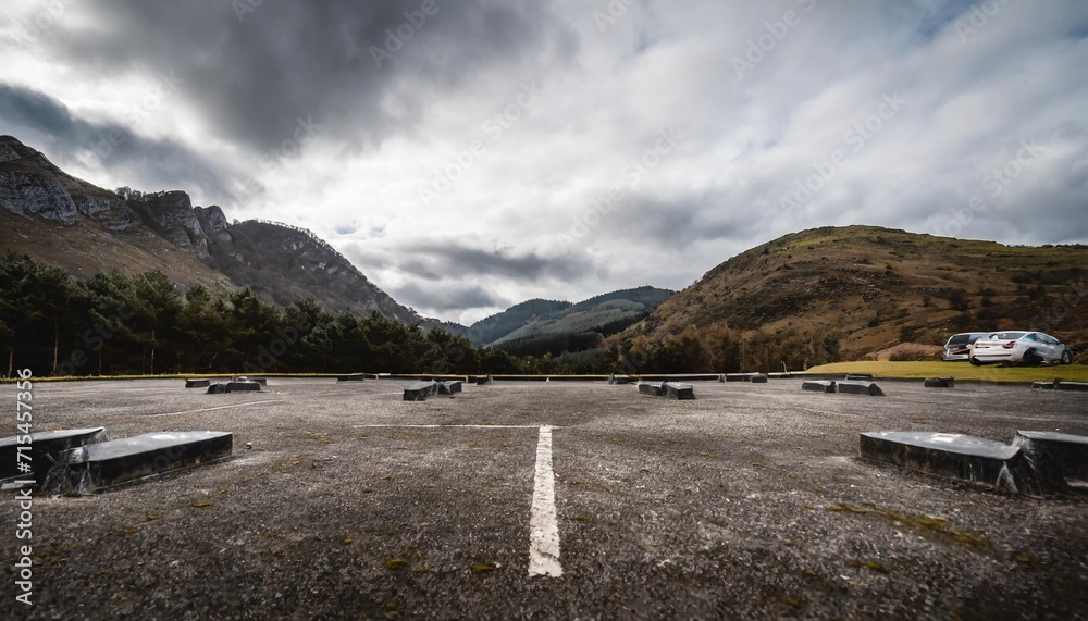 mountain car park with shallow depth of field image for cgi backplates