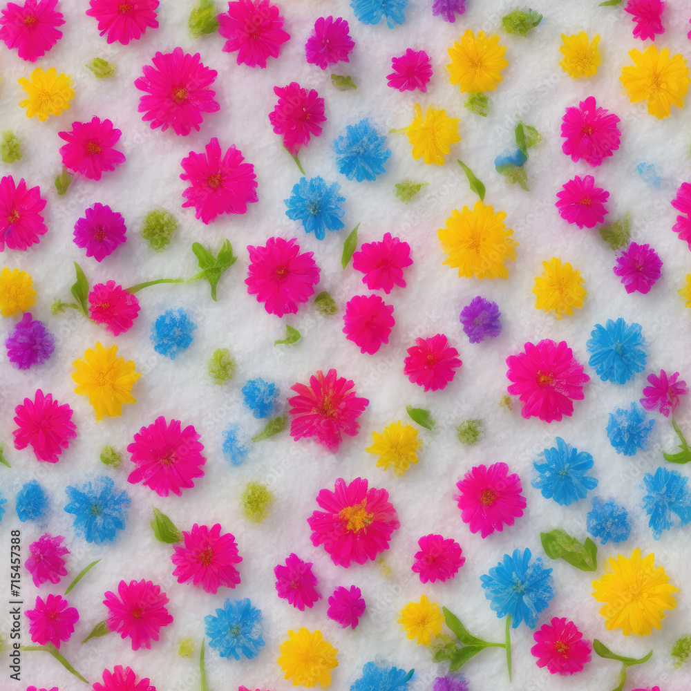 Flowers and ice. Abstract seamless pattern. AI generated. Flowers and ice. Abstract seamless pattern. AI generated.