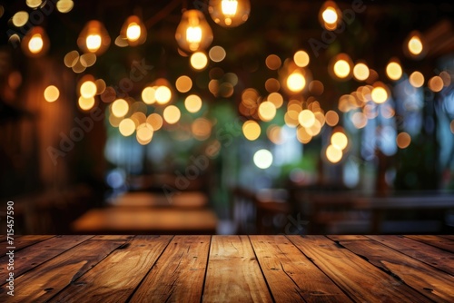 Golden Ambiance: Blurred Lighting of City CafÃ© Bar Table