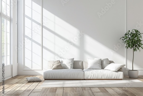 Minimalist Nordic Living Room Interior with Cozy Sofa and Lamp © AIGen
