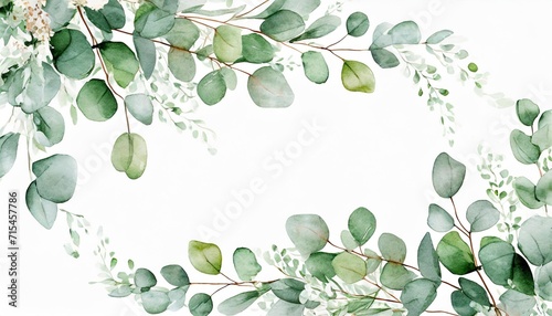 watercolor eucalyptus leaves frame botanical wedding stationery
