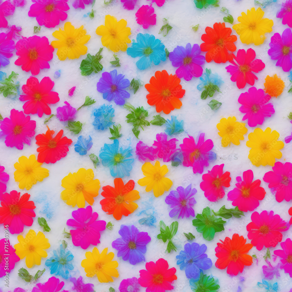 Flowers and ice. Abstract seamless pattern. AI generated. Flowers and ice. Abstract seamless pattern. AI generated.