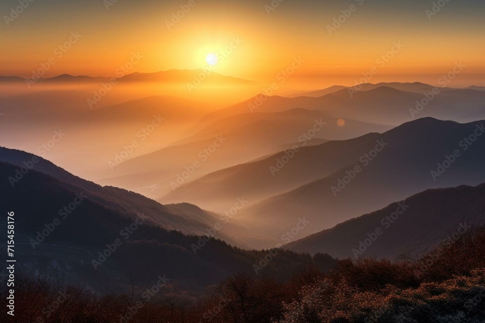 sunrise over the mountains. Generative AI