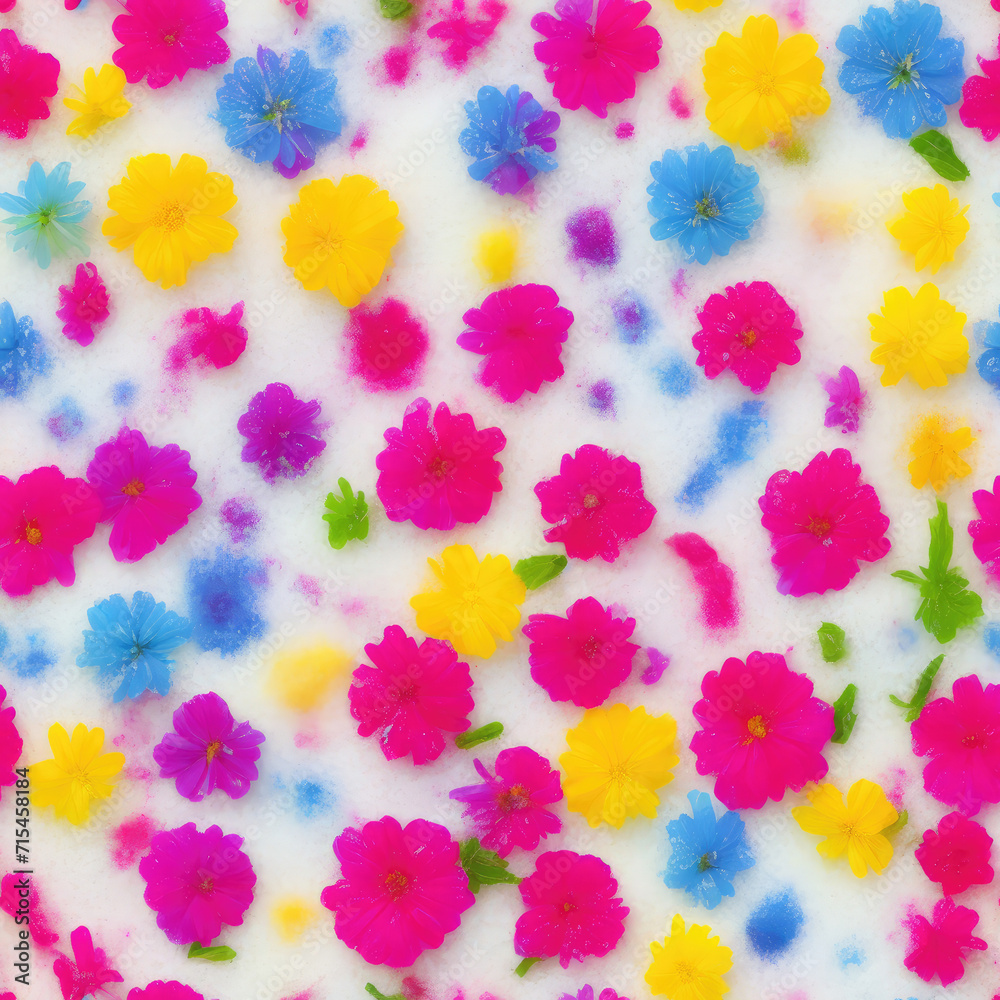 Flowers and ice. Abstract seamless pattern. AI generated.