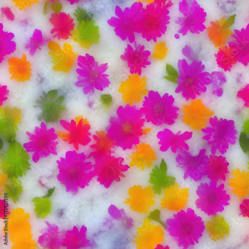 Flowers and ice. Abstract seamless pattern. AI generated.