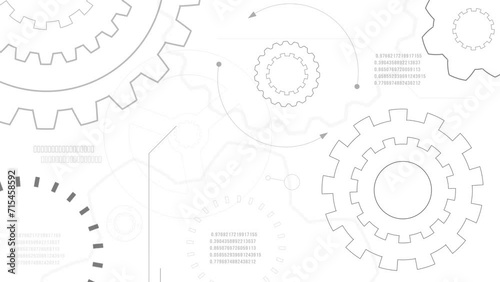 Engine gears wheels rotating animation onwhite background working process concept 4K