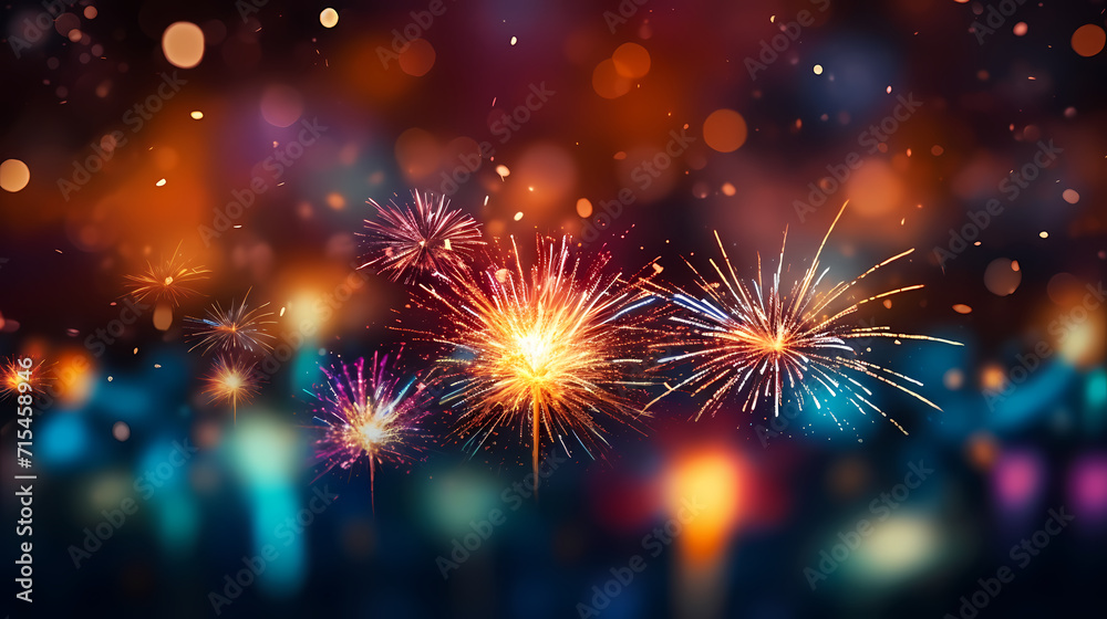 Obraz premium Beautiful fireworks background at night for holiday decoration