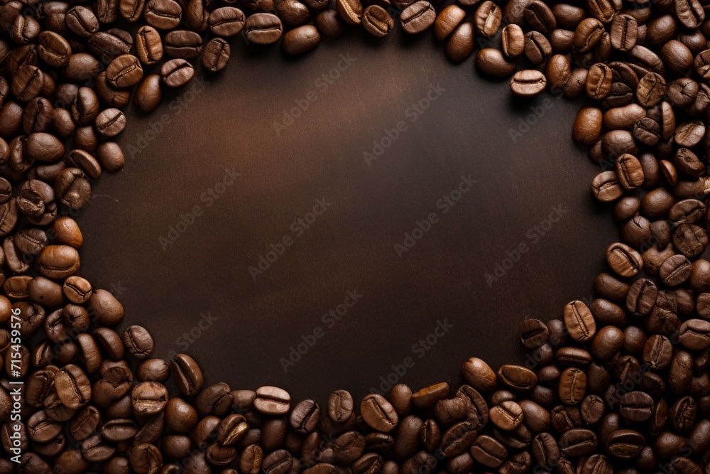 Top view of circle coffee beans on brown paper texture background Top view of circle coffee beans on brown paper texture background
